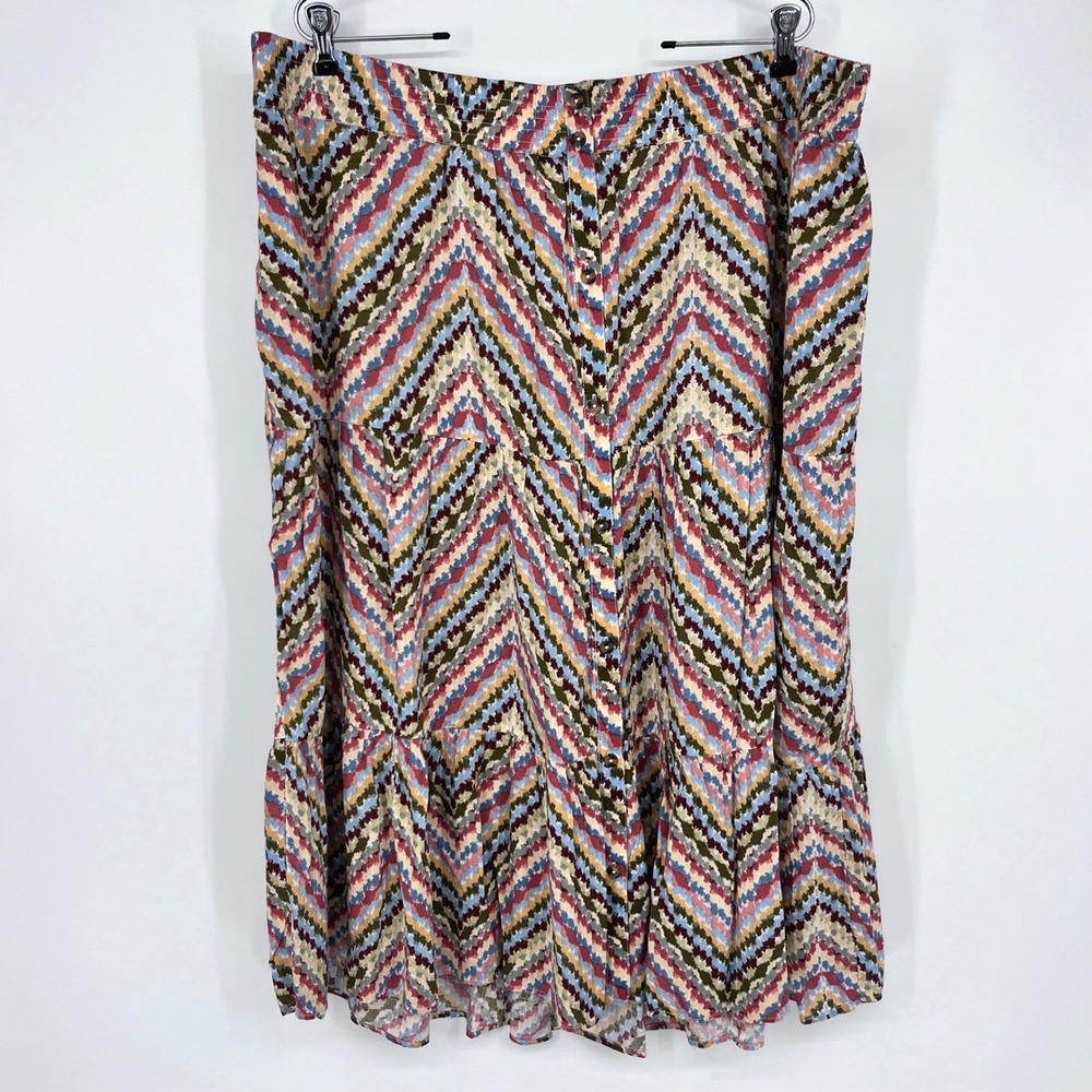 Sonoma Tiered Midi‎ Skirt Womens 2X Multi Color Chevron Zig Zag Rayon Boho